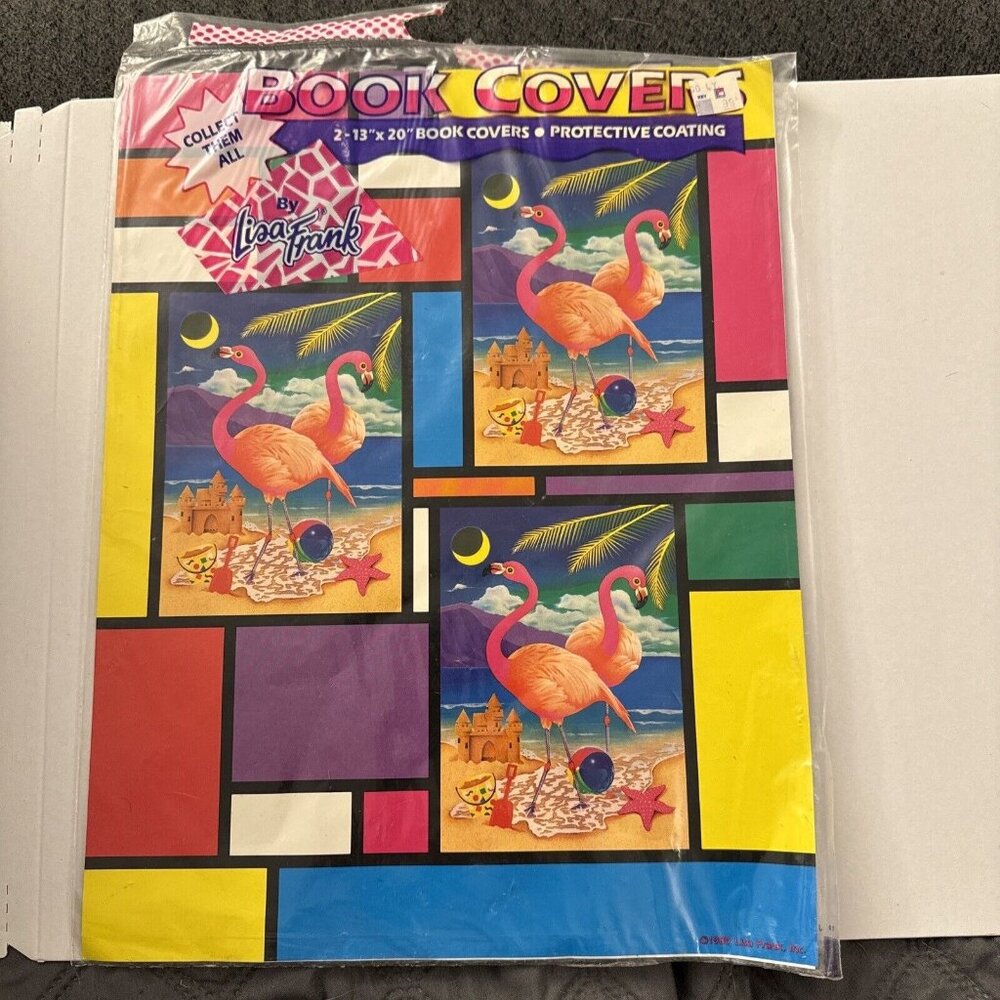 Vintage Book Covers Set Retro Lisa Frank Flamingos Beach J15